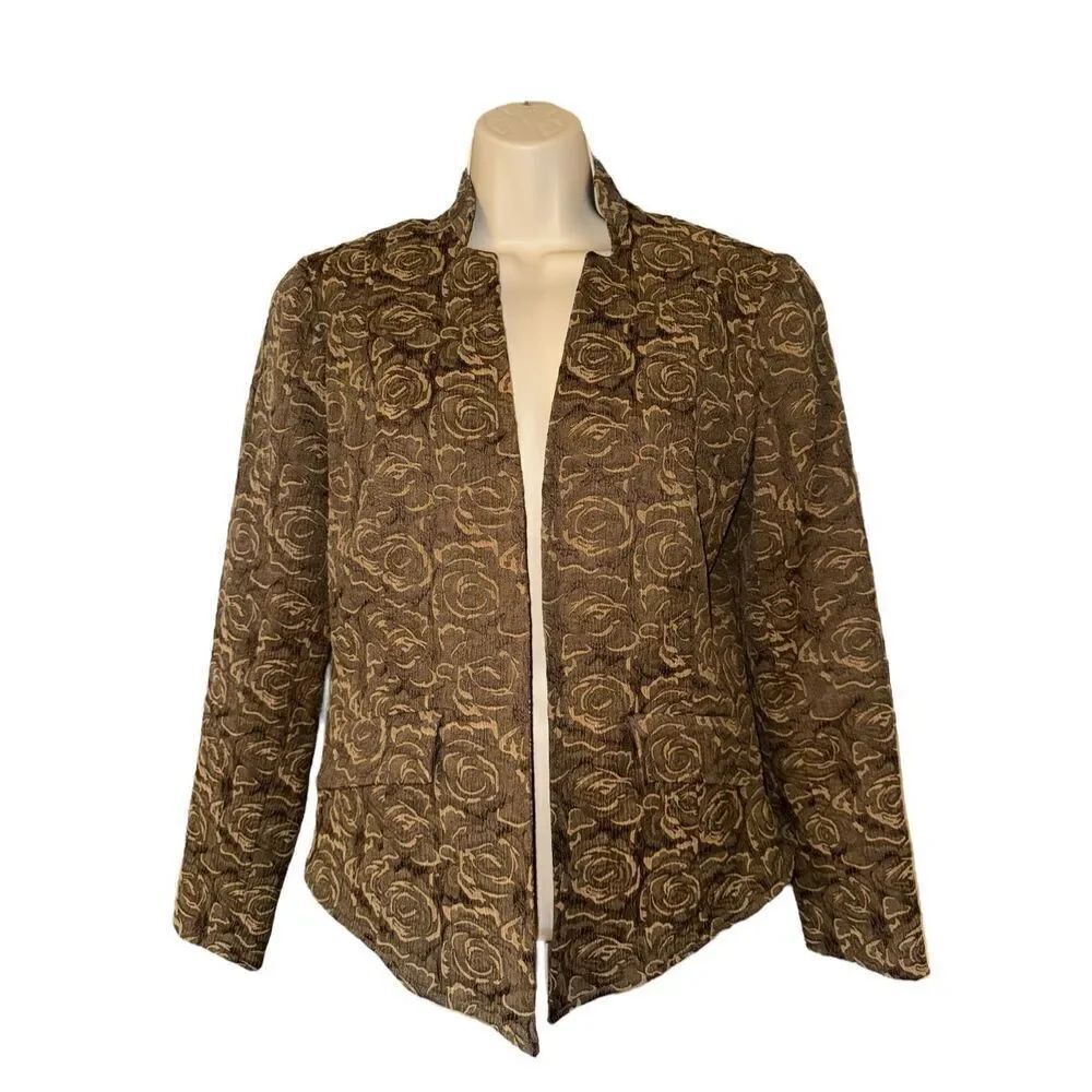 Coldwater Creek Women’s Bold Floral Textured Jacket Blazer Open Front SIZE 6